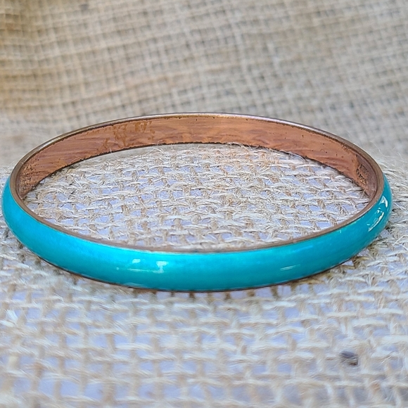 Vintage Matisse Renoir Copper Turquoise Enamel Bangle Bracelet - Picture 2 of 6